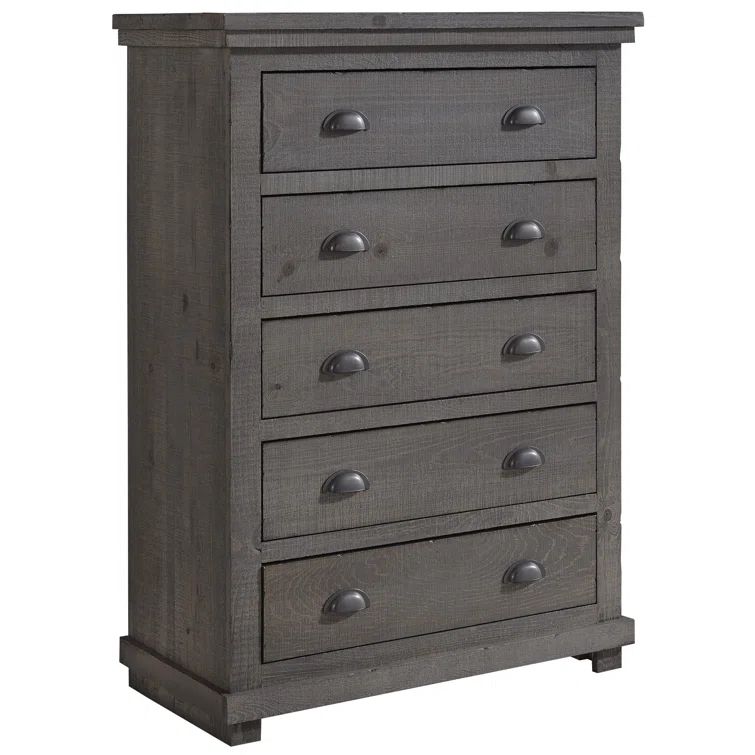 Willow Transitional 5-Drawer Chest in Distressed Dark Gray