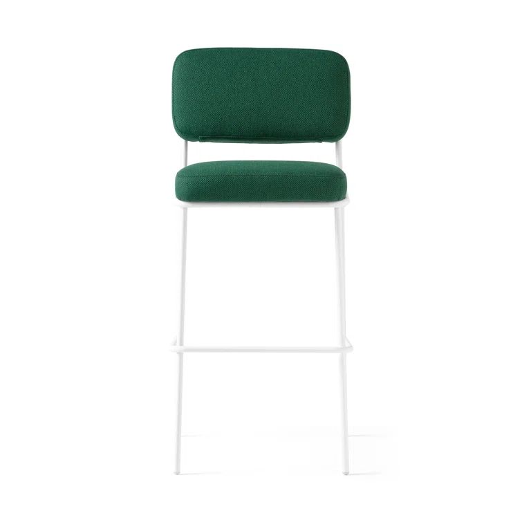 Matte Optic White and Forest Green Upholstered Counter Stool with Metal Frame