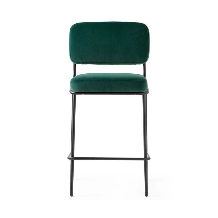 Matte Black Metal Frame Upholstered Counter Stool with Low Back