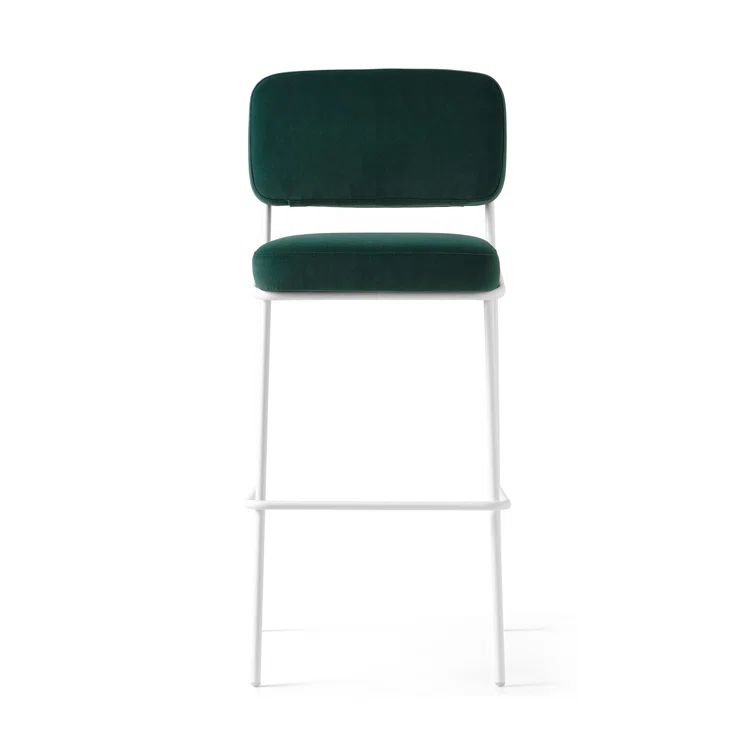 Matte Optic White & Dark Forest Green Square Base Upholstered Counter Stool