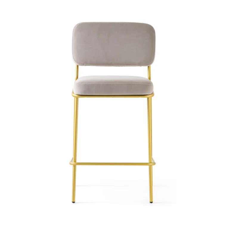 Sand Upholstered Counter Stool with Painted Brass Metal Frame