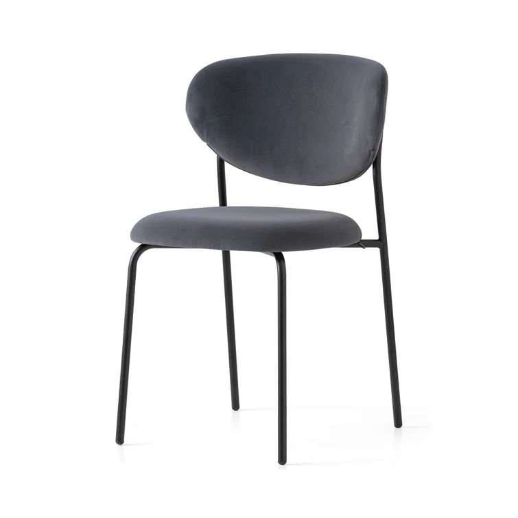 Gray Upholstered Side Chair with Matt Black Metal Frame