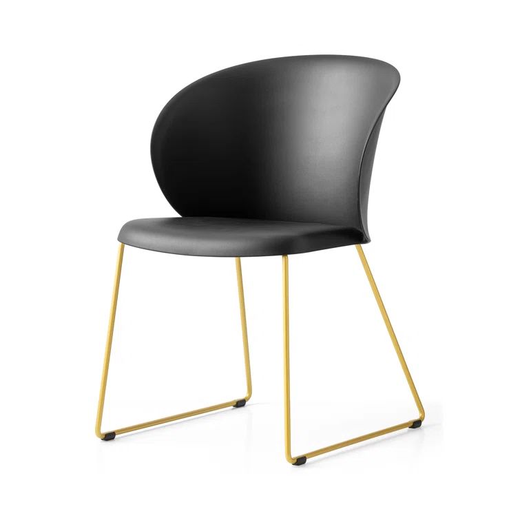Mid-Century Modern Tuka Sled Base Armchair in Painted Brass and Matt Black