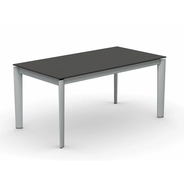 Rectangular Extendable Glass Dining Table with Lacquered Metal Frame