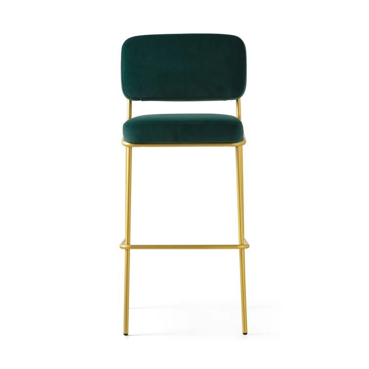 Painted Brass and Dark Forest Green Upholstered Metal Counter Stool
