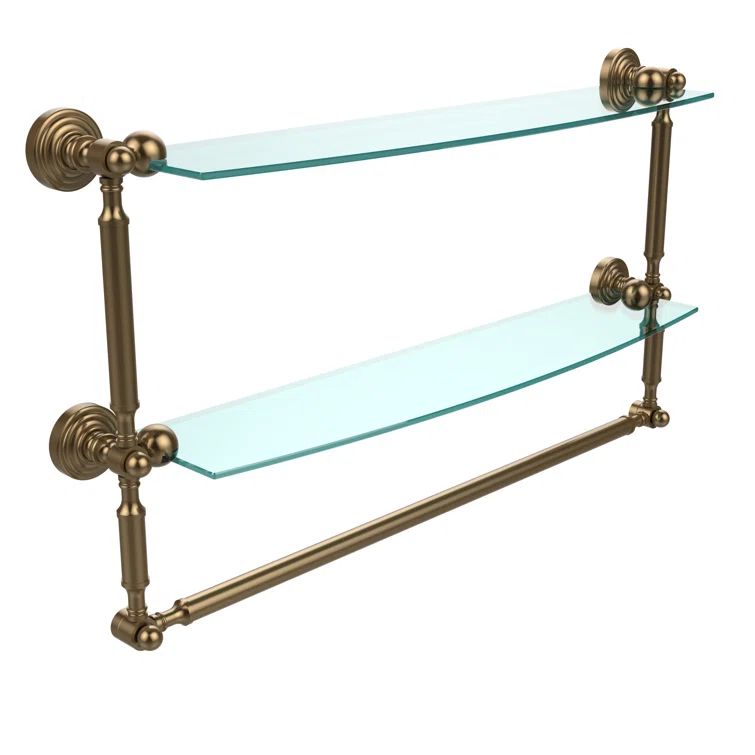 Brushed Bronze 24" Glass Wall Shelf with Towel Bar