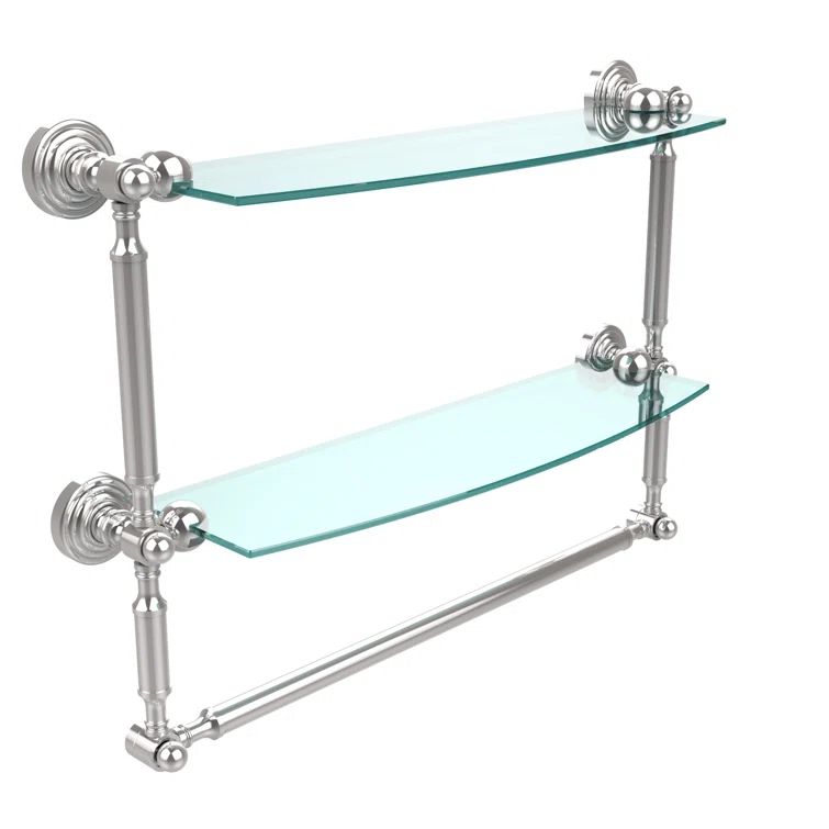 Polished Chrome 18" Glass and Wood Wall Shelf with Towel Bar