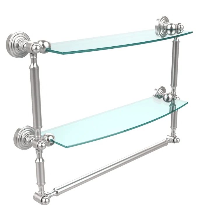 Satin Chrome 18" Two-Tier Glass Shelf with Towel Bar