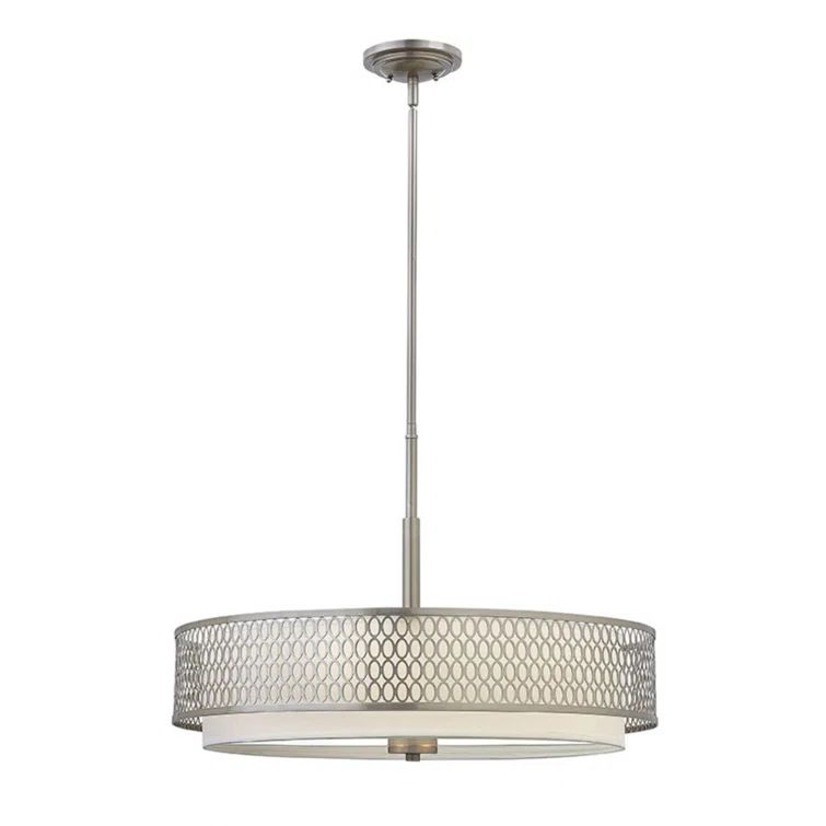 Elegant Brushed Nickel 3-Light Drum Chandelier with White Linen Shade