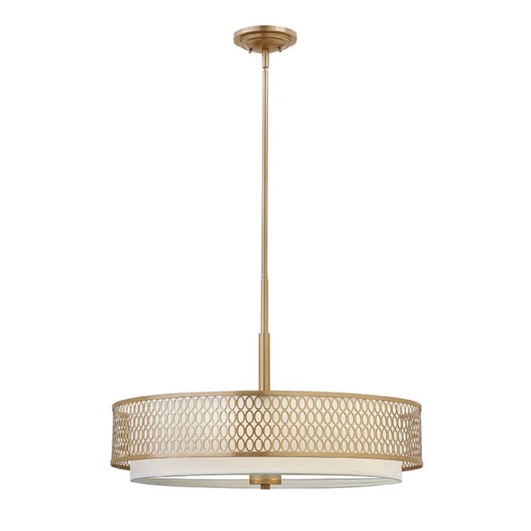 Elegant Brushed Gold Drum Chandelier with White Linen Shade