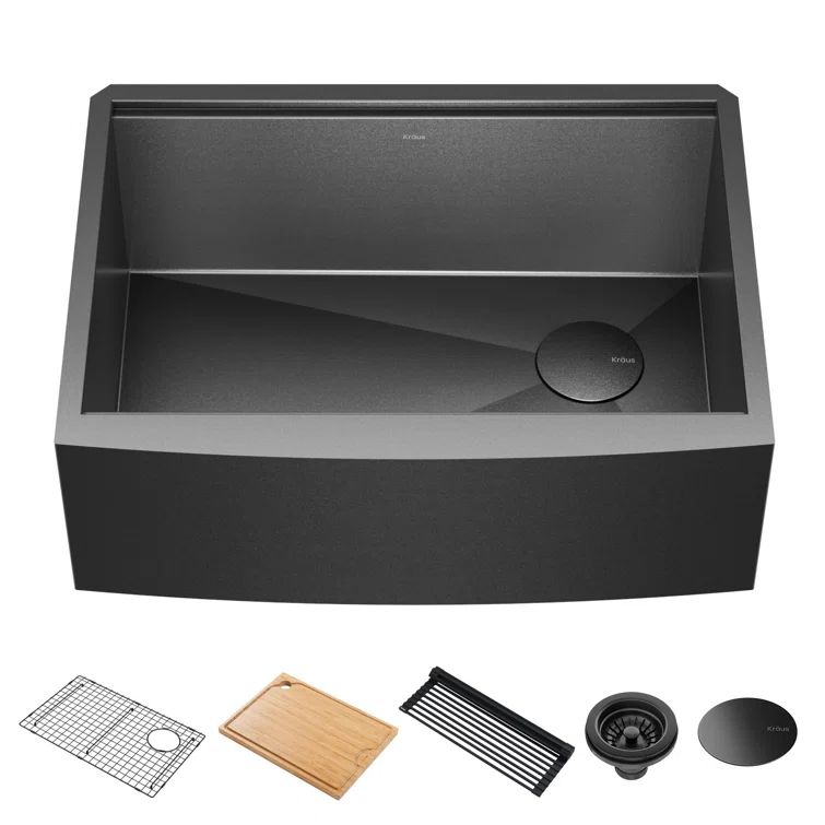 27" Black Stainless Steel Farmhouse Apron Front Single Bowl Kitchen Sink