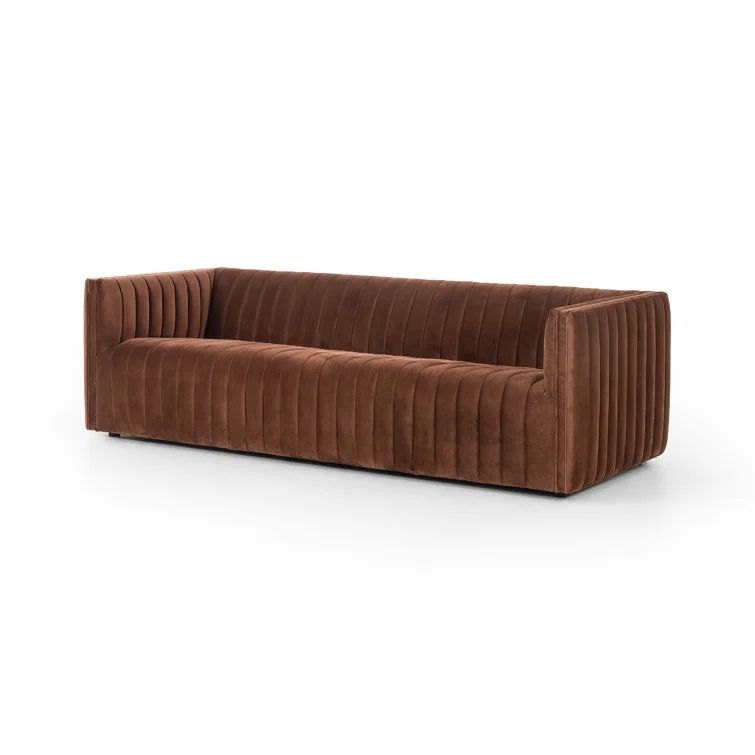 Surrey Auburn Contemporary Tufted Leather Sofa with Wood Accents