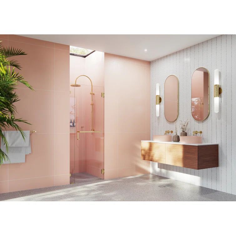 51.5" Polished Brass Frameless Clear Glass Pivot Shower Door