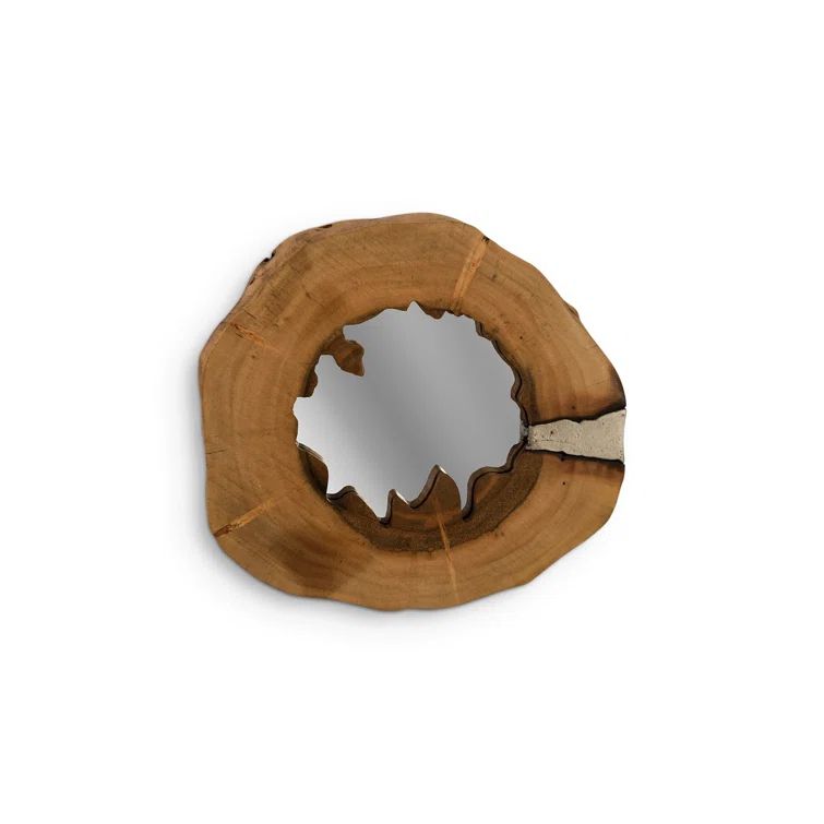 Round Polished Aluminum and Chamcha Wood Wall Décor