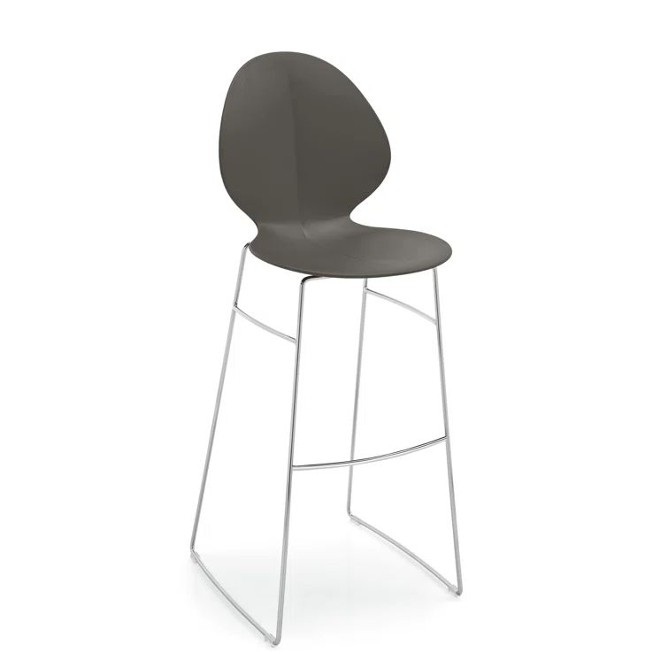 Matte Gray Ergonomic Bar Stool with Metal Base