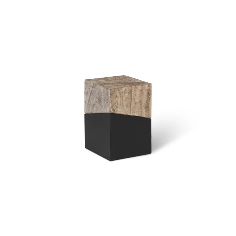 Contemporary Gray Square Solid Wood and Metal End Table