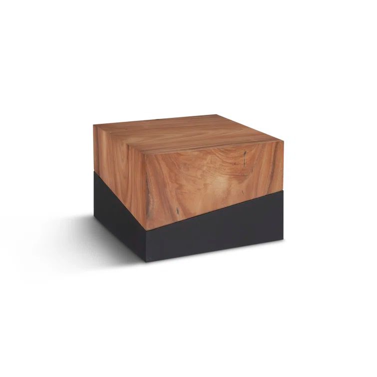 24" Brown and Black Square Wood Metal Coffee Table