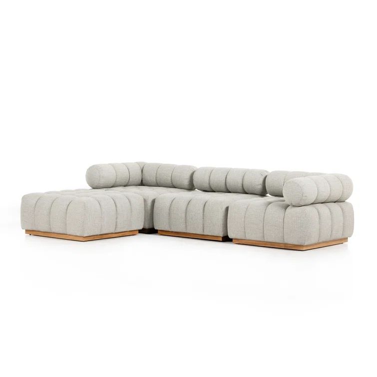 Gray Teak Wood Outdoor Sectional with Ottoman Set