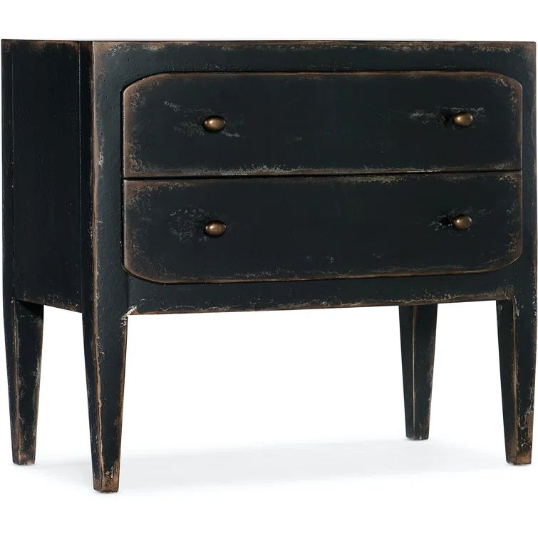 Distressed Black 34" Wood Two-Drawer Nightstand with USB Port