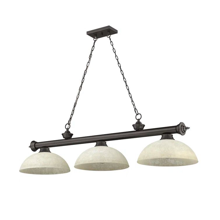 Bronze 3-Light Billiard Pendant with Golden Mottle Glass Shades