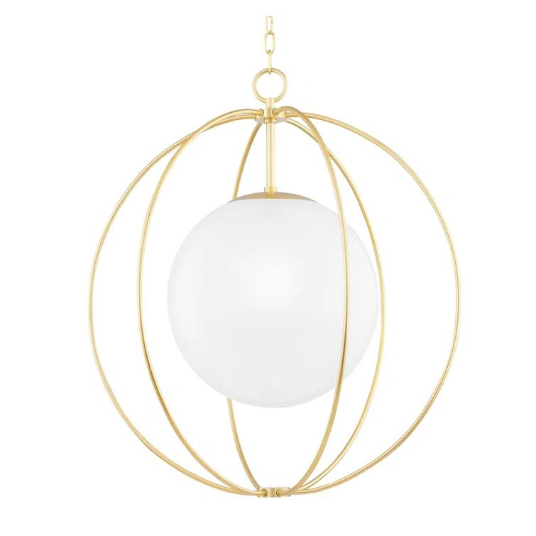Celestial Aged Brass Globe Pendant with Etched Glass Shade
