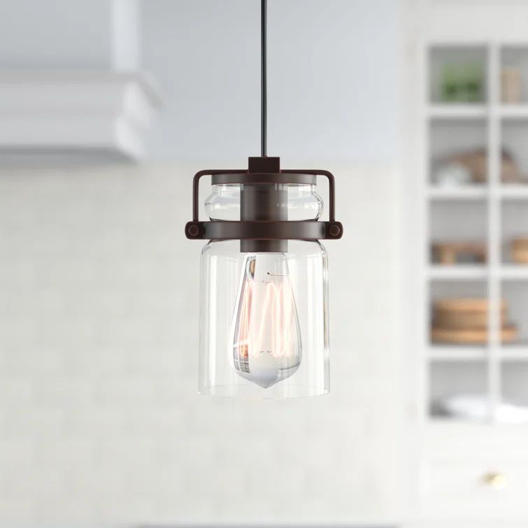 Mahogany Bronze Mini Jar Pendant Light with Clear Glass Shade