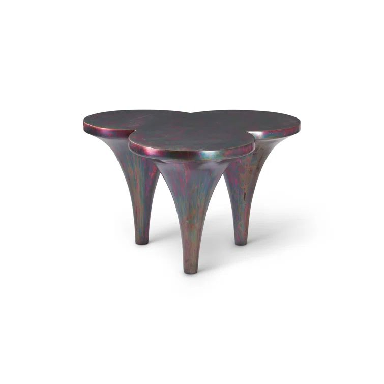 Marley Triangular Copper Finish Wood Coffee Table