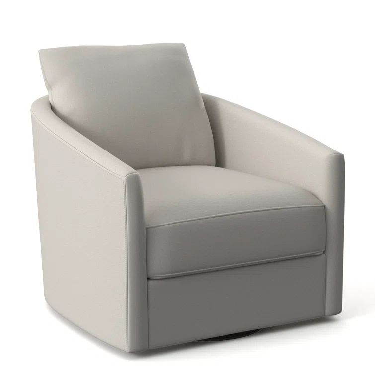 Taupe Leather Swivel Barrel Chair with Manufactured Wood Frame