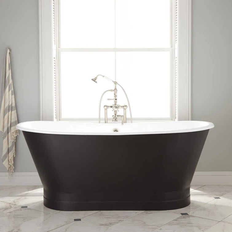 67" Black Cast Iron Freestanding Bateau Tub