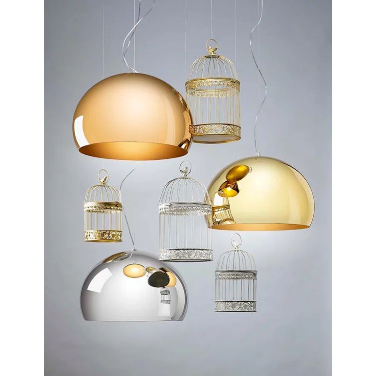 Small FL/Y Orange Plastic Dome Pendant Light