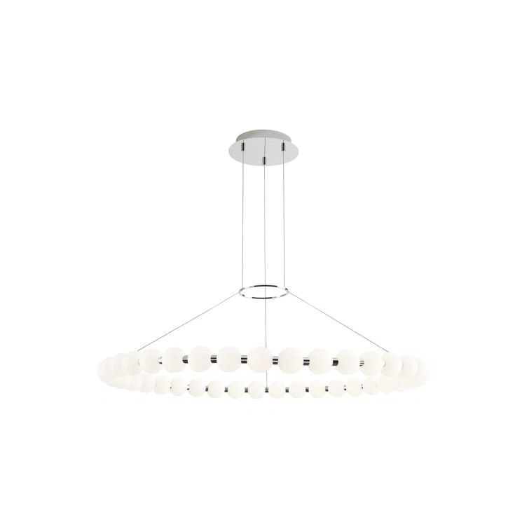 Polished Nickel 42" LED Ring Chandelier with Milk-Glass Orbs