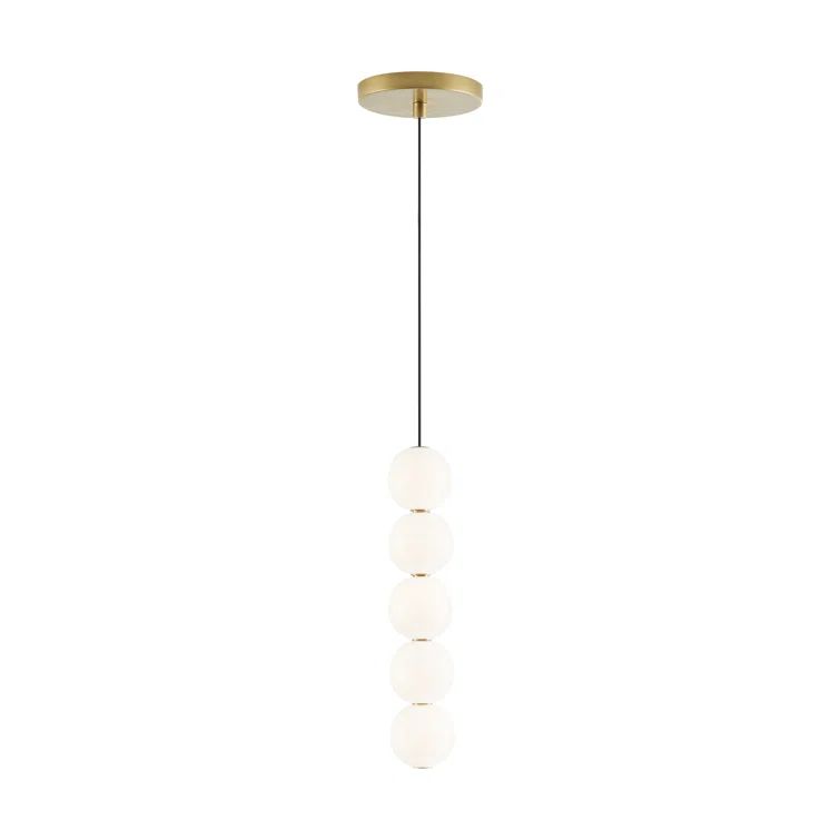 Orbet Natural Brass 5-Light LED Globe Pendant with Milk Glass Orbs