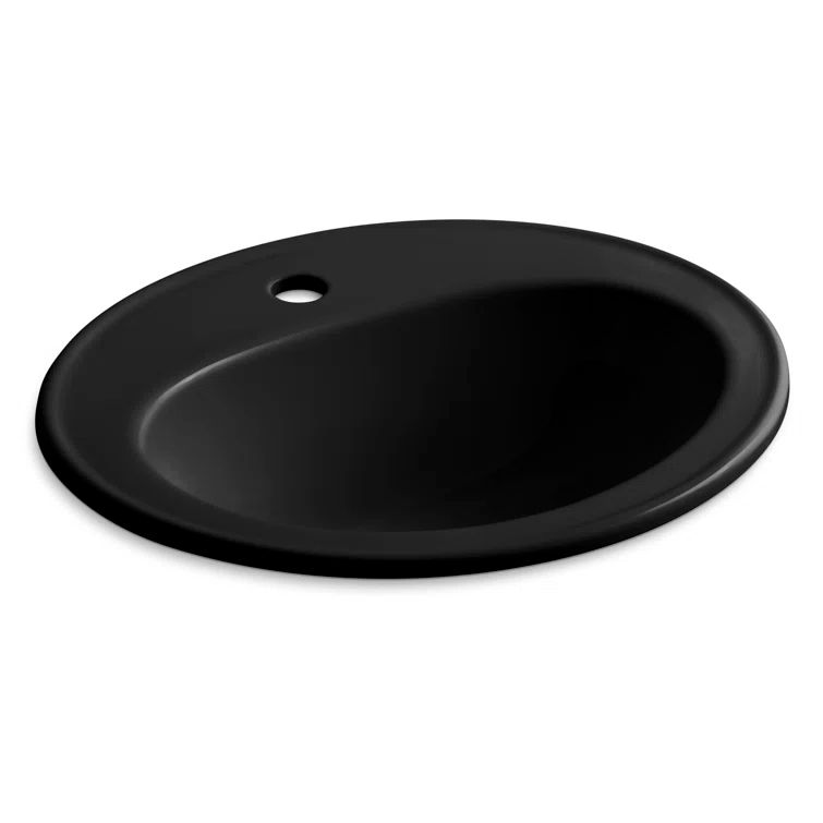 Black Ceramic Oval Drop-In Bathroom Sink with Overflow