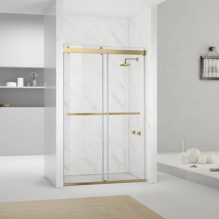 Gold and Clear Tempered Glass Frameless Shower Door