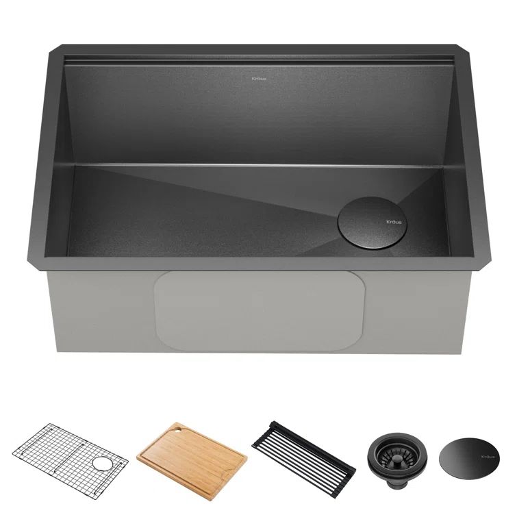 27-inch Black Stainless Steel Farmhouse Sink with Drainboard
