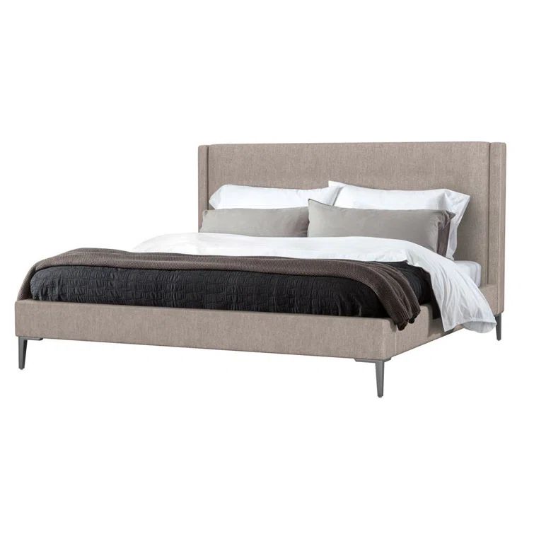 Izzy Bungalow Pewter King Upholstered Metal Platform Bed