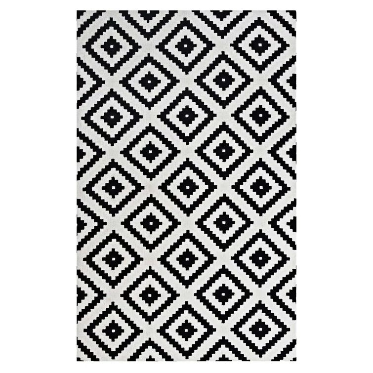 Alika Black and White Diamond Trellis 8' x 10' Area Rug