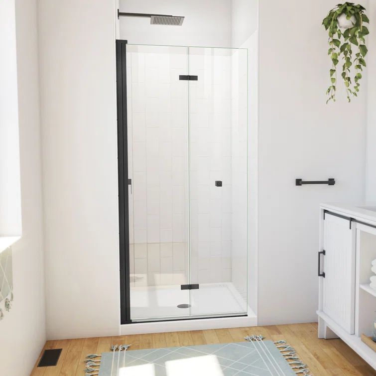 Matte Black Frameless Bi-Fold Shower Kit with Acrylic Base