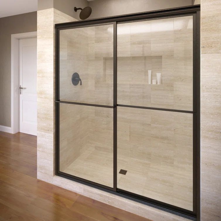 Deluxe Oil Rubbed Bronze Framed Sliding Shower Door with Clear Glass