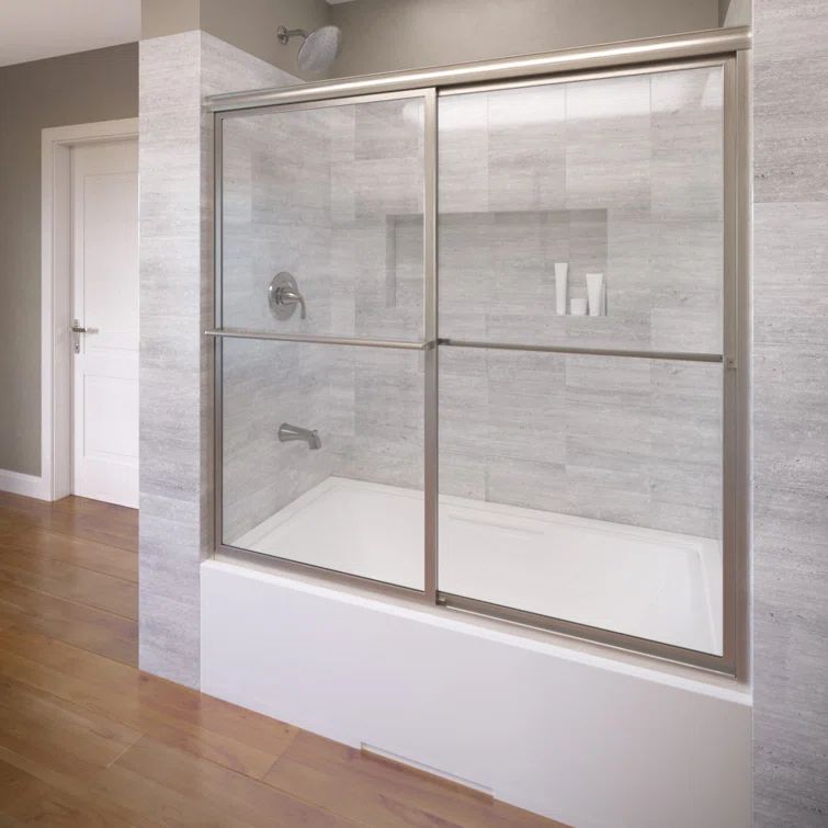Deluxe 60" Bronze Framed Sliding Tub Door with Clear Glass