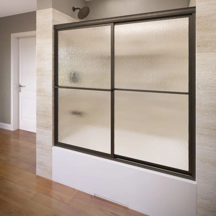 Deluxe Oil Rubbed Bronze Framed Sliding Tub Door with Rain Glass