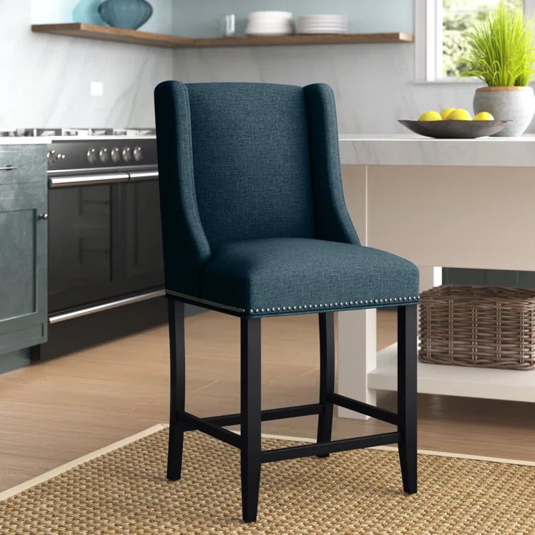 Azure Upholstered Fabric Counter Stool with Wood Frame