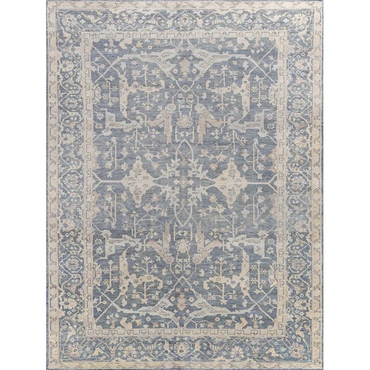 Hand-Knotted Blue Wool 6' x 9' Rectangular Area Rug