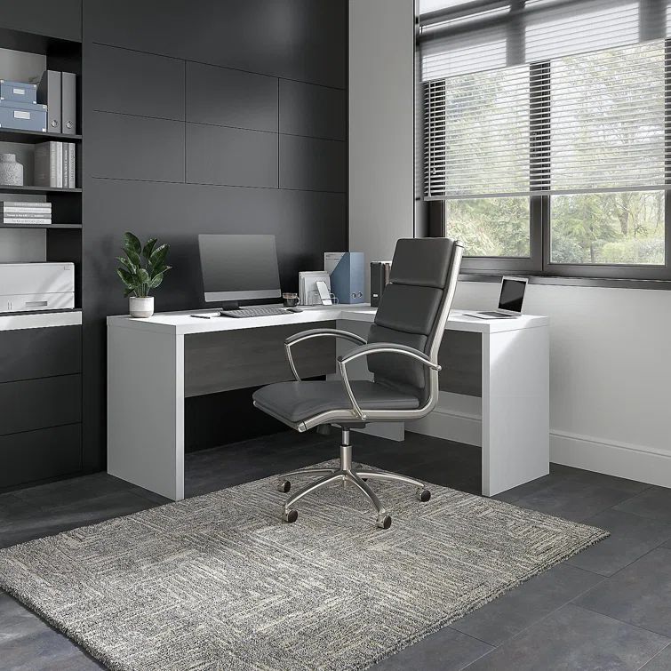 Echo 60" Pure White and Modern Gray L-Shaped Computer Desk with Drawer