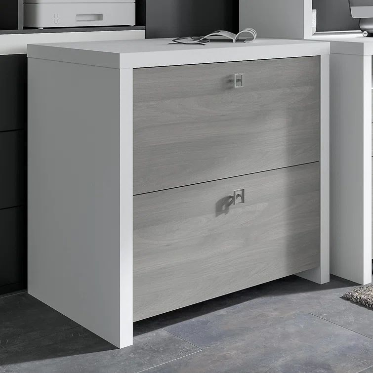 Modern Gray and White 2-Drawer Legal Size File Cabinet