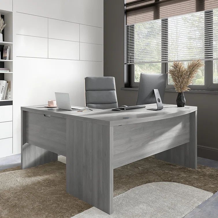 Modern Gray Wood L-Shaped Adjustable Height Writing Desk
