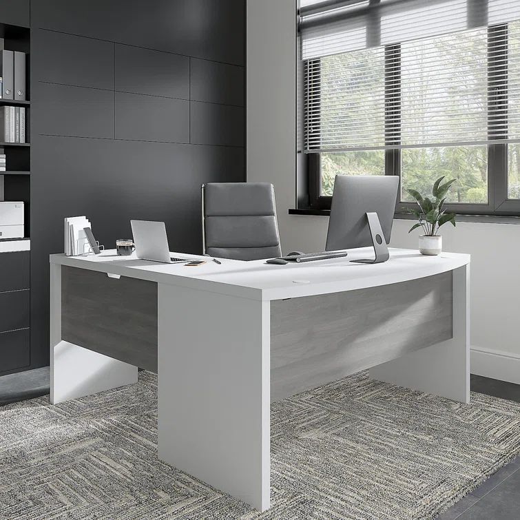 Echo Pure White and Gray Adjustable Height L-Shaped Computer Desk