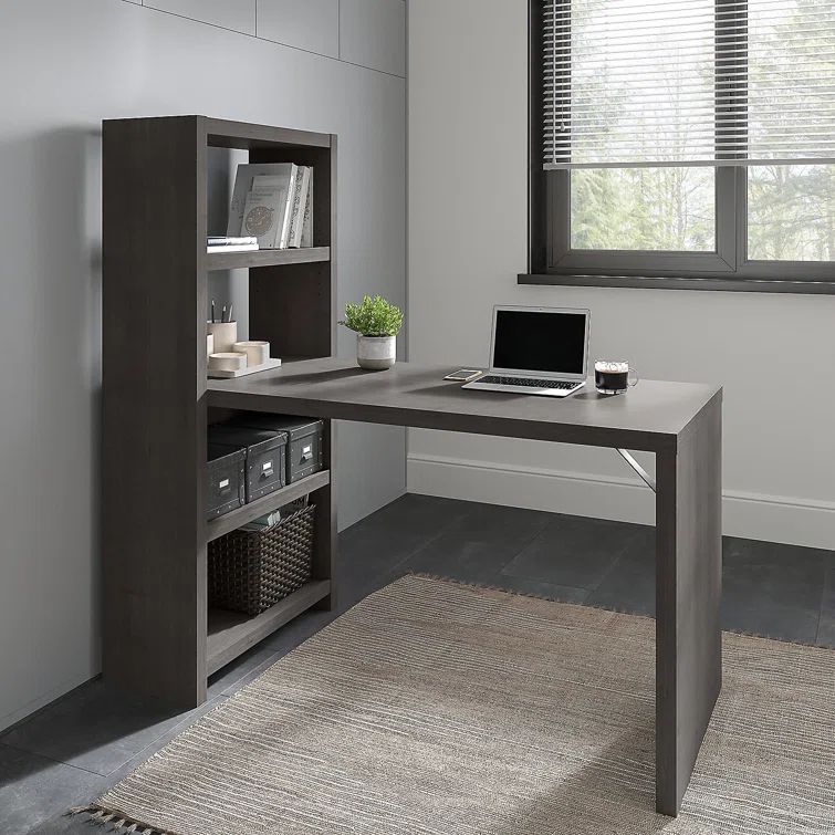 Charcoal Maple Adjustable Height Desk with Hutch and Drawer