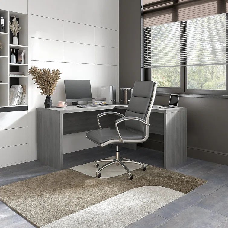 Modern Gray Wood L-Shaped Corner Computer Desk with Filing Cabinet