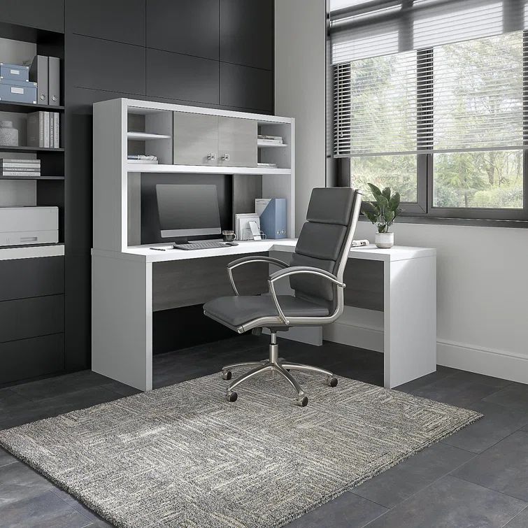 Echo Pure White and Modern Gray L-Shaped Computer Desk with Hutch